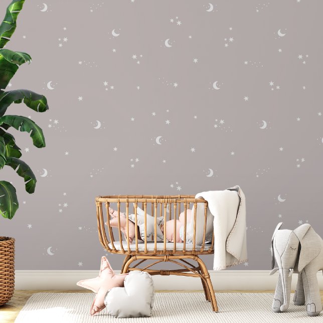 Moon Stars Grey White Baby Nursery Kids Bedroom Wallpaper (Creator Uploaded)
