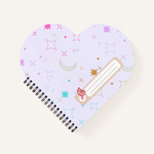 Moon & Stars  Minimalist Lavender Notebook (Front)