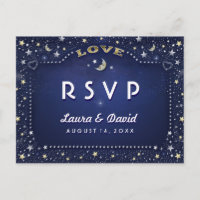 Moon & Stars Navy Blue Gold White Matching RSVP