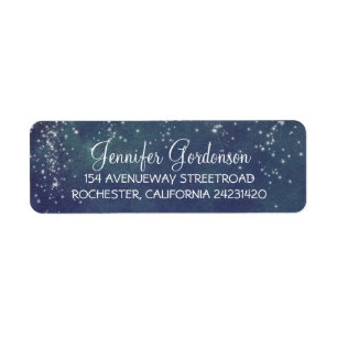 Moon Stars Navy Shimmer Wedding Return Address Label
