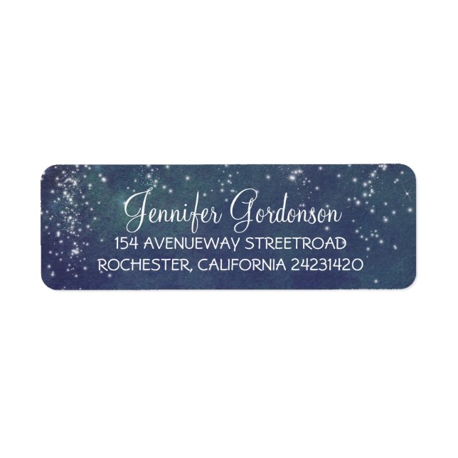 Moon Stars Navy Shimmer Wedding Return Address Label (Front)