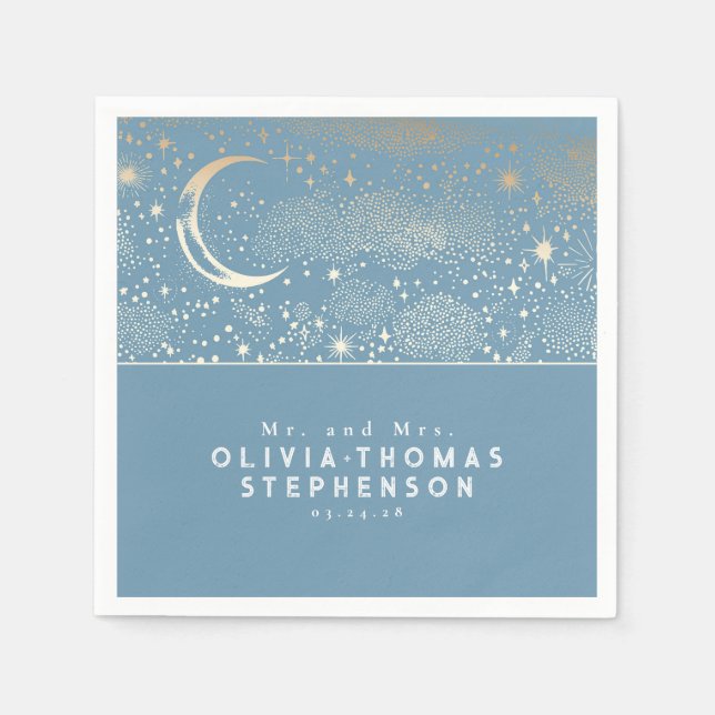 Moon Stars Night Sky Mystical Romantic Napkin (Front)