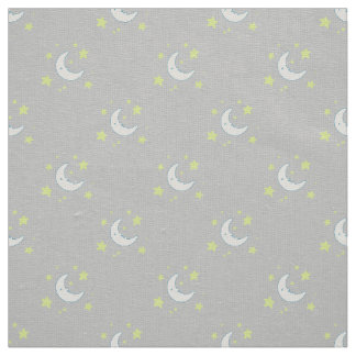 Moon & Stars Original Textile Print - Grey Fabric