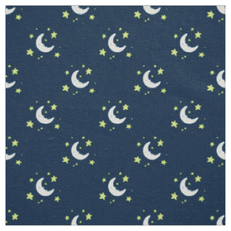 Moon & Stars Original Textile Print on Navy Fabric