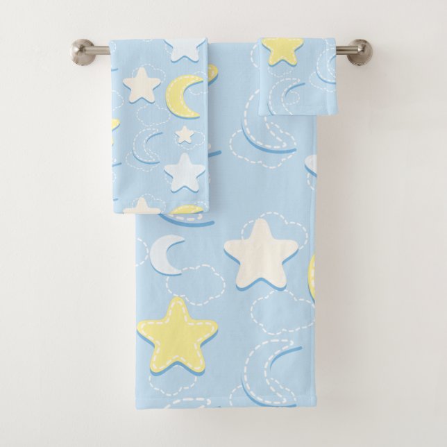 Moon & Stars Pattern Bath Towel Set (Insitu)