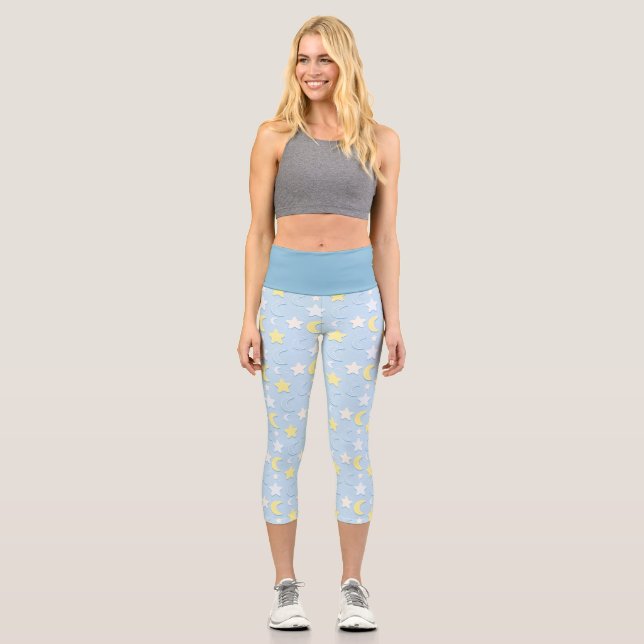 Moon & Stars Pattern Capri Leggings (Front)