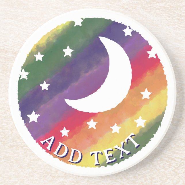 Moon Stars Rainbow Watercolor Decor  Coaster (Front)