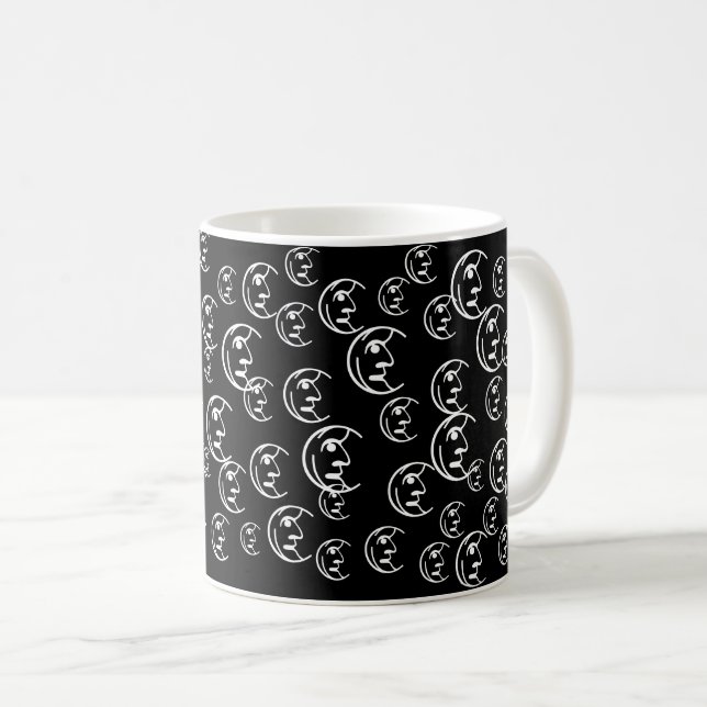 Moon, Stars, sky  black white pattern Coffee Mug (Front Right)