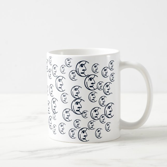 Moon, Stars, sky  navy blue white pattern Coffee Mug (Right)