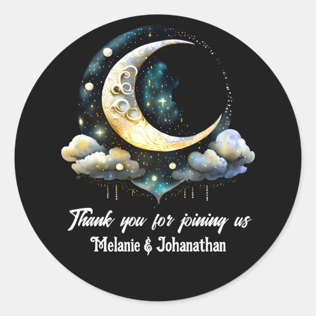 Moon stars starry night celestial lunar chic classic round sticker (Front)