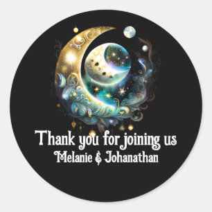 Moon stars starry night wiccan phases chic classic round sticker