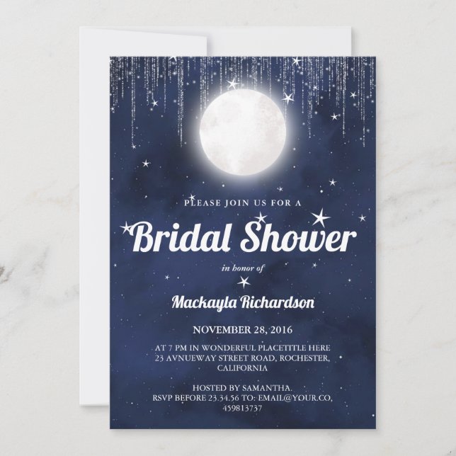 Moon Stars & String Lights Bridal Shower Invitation (Front)