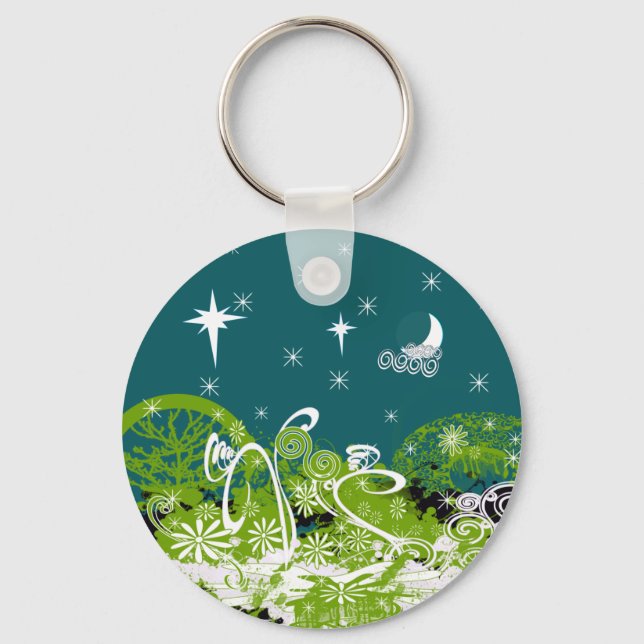 Moon Stars Swirl Paint Splat Key Ring (Front)