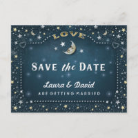 Moon & Stars Teal Gold & White Save Date Postcard