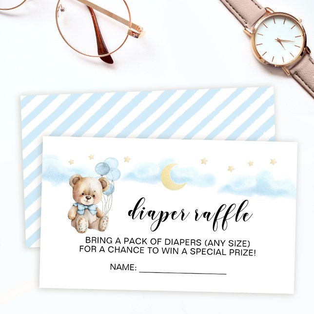 Moon stars teddy bear diaper raffle ticket cards (Creator Uploaded)