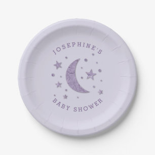 Moon Stars Theme Baby Shower Lavender Paper Plate