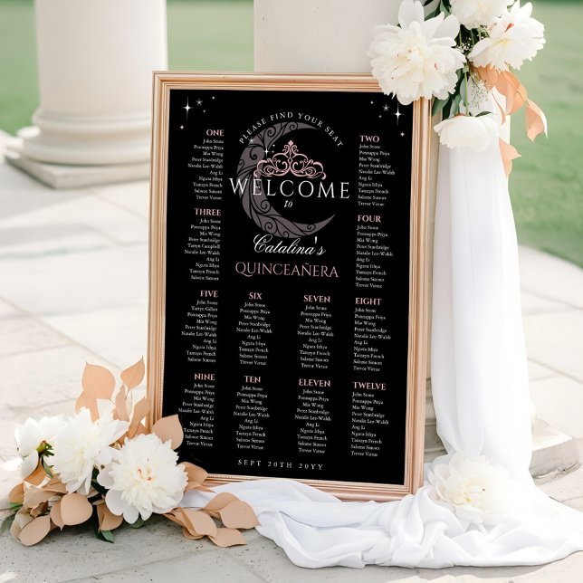Moon Stars Tiara Black Quinceañera Seating Chart (Moon Stars Tiara Black Quinceañera Seating Chart)