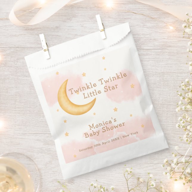 Moon Stars Twinkle Twinkle Girl Baby Shower Favour Bag (Clipped)
