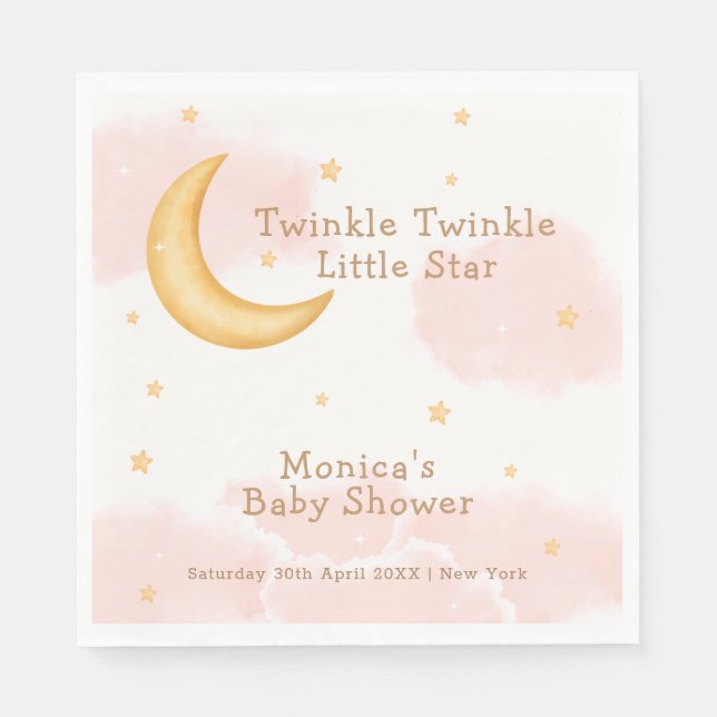 Moon Stars Twinkle Twinkle Girl Baby Shower Napkin (Front)