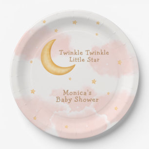 Moon Stars Twinkle Twinkle Girl Baby Shower Paper Plate
