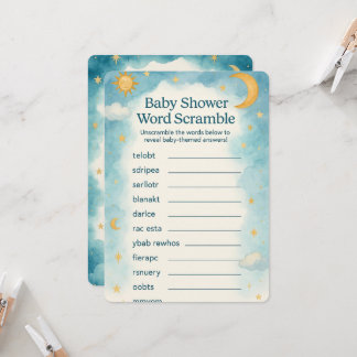 Moon, Stars & Whimsical Word Scramble Baby Shower Invitation