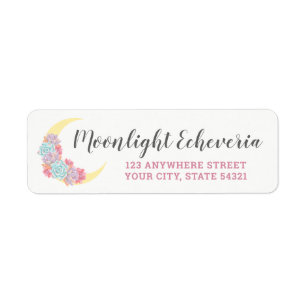 Moon & Succulents Pastel Boho Chic Return Address Label