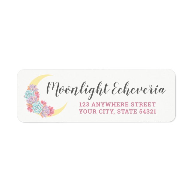 Moon & Succulents Pastel Boho Chic Return Address Label (Front)