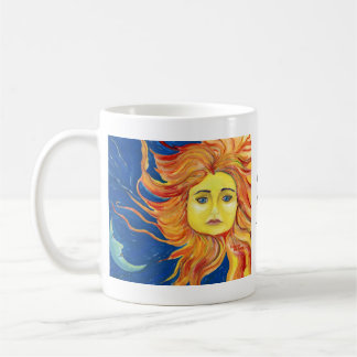 Moon Sun Art Blue, Yellow, Orange Mug, Customise Coffee Mug