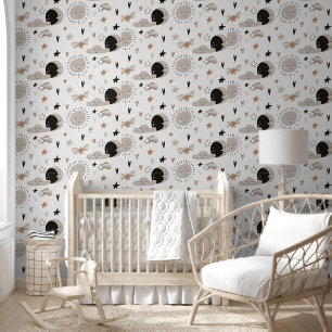Moon, Sun, Clouds, Hearts and Stars Nursery Wallpaper