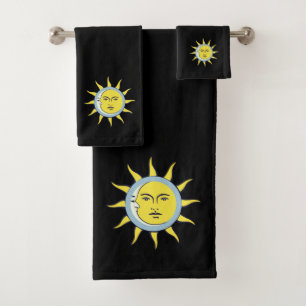 Moon & Sun Conjunction on Black Bath Towel Set