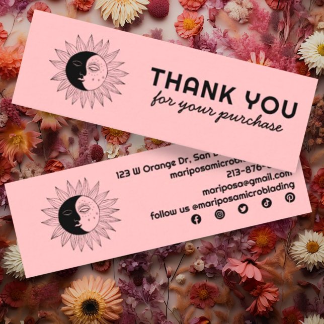 Moon & Sun Elegant Customer Order Thank You Chic Mini Business Card (Custom mini business card thank you for your order with sun and moon design and social media icons)