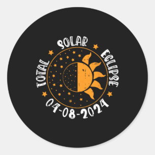 Moon Sun Retro Total Solar Eclipse April 8 2024 To Classic Round Sticker