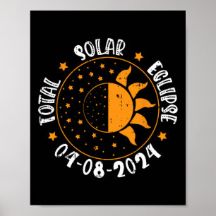 Moon Sun Retro Total Solar Eclipse April 8 2024 To Poster