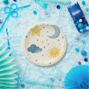 Moon, Sun, Stars & Cloud Baby Shower Paper Plate
