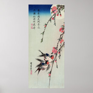 Moon, Swallows, and Peach Blossoms, Ando Hiroshige Poster