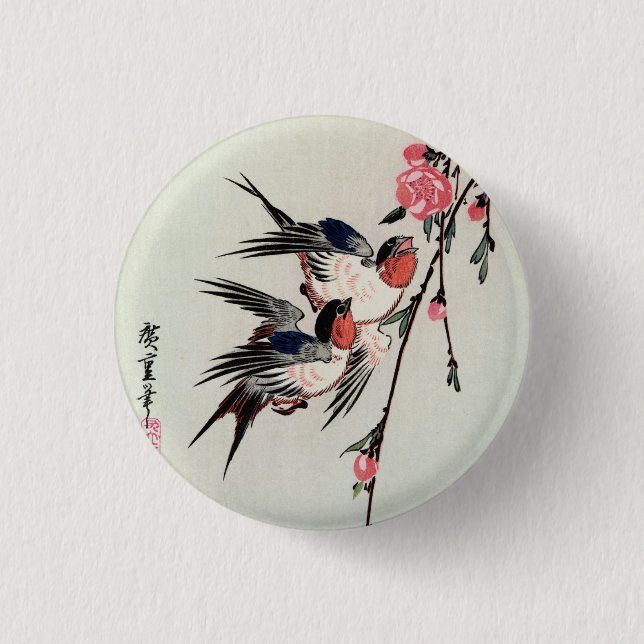 Moon, Swallows and Peach Blossoms Button (Front)