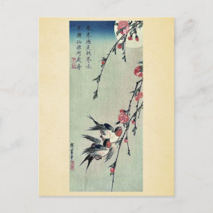 Moon,swallows and peach blossoms by Ando,Hiroshige Postcard