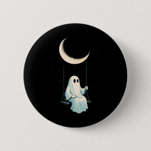 Moon Swing Ghost Shirt Spooky Cute Night October 6 Cm Round Badge