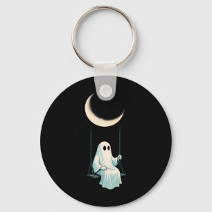Moon Swing Ghost Shirt Spooky Cute Night October  Key Ring