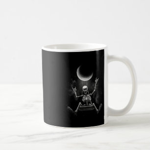 Moon Swinging Skeleton Rock And Roll Halloween Roc Coffee Mug