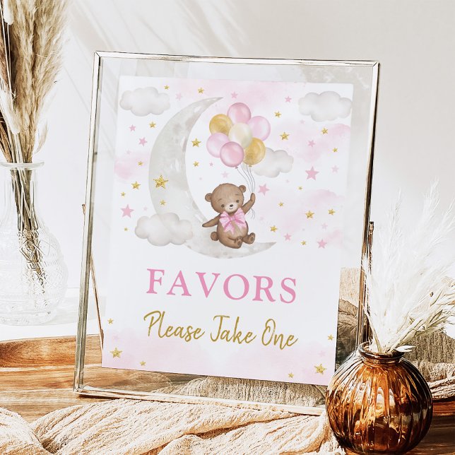 Moon Teddy Bear Pink Gold Balloons Favours Sign (Creator Uploaded)