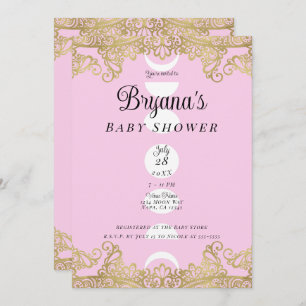 Moon Temple Pink & Gold Ornate Baby Shower Invitation
