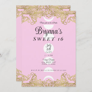 Moon Temple Pink & Gold Ornate Sweet 16 Invitation