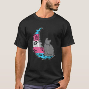 Moon Transgender Flag Cat LGBTQ Safe Space Gay Pri T-Shirt