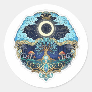 Moon & Tree of Life Night Fantasy Art Classic Round Sticker