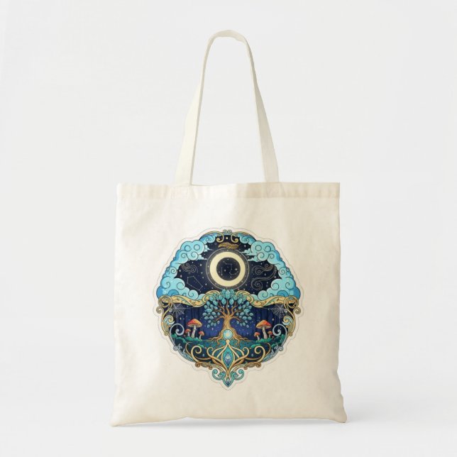 Moon & Tree of Life Night Fantasy Art Tote Bag (Front)
