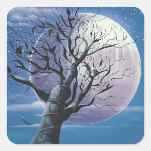 Moon Tree Square Sticker