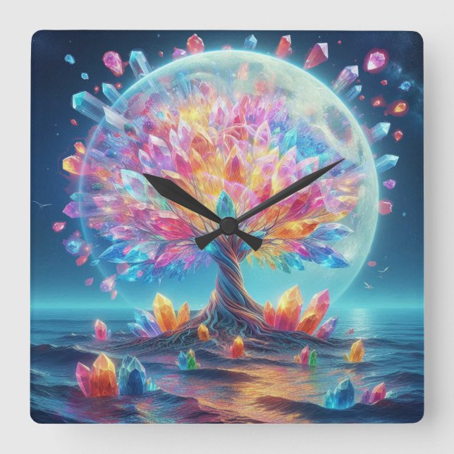 Moon Tree Square Wall Clock (Front)