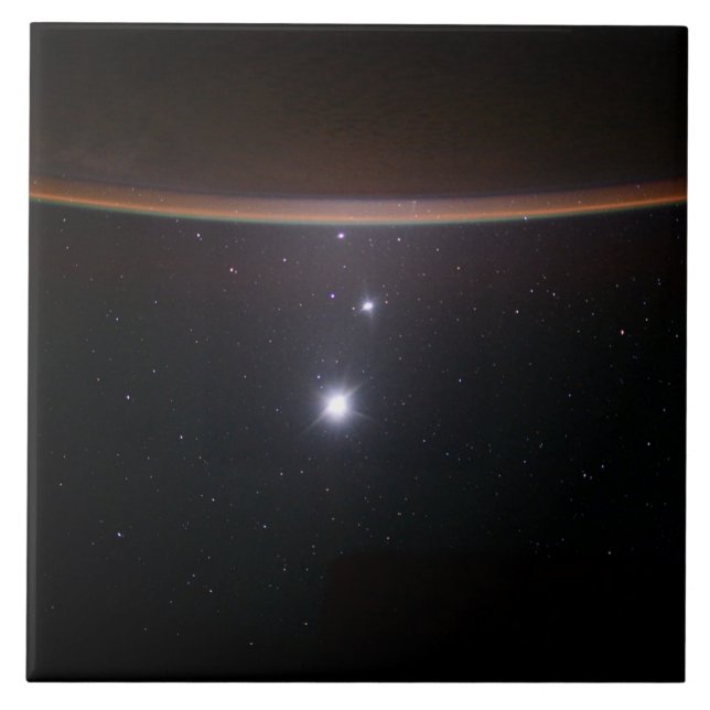Moon, Venus, Jupiter & Earth (ISS) (NASA) (Space)  Ceramic Tile (Front)