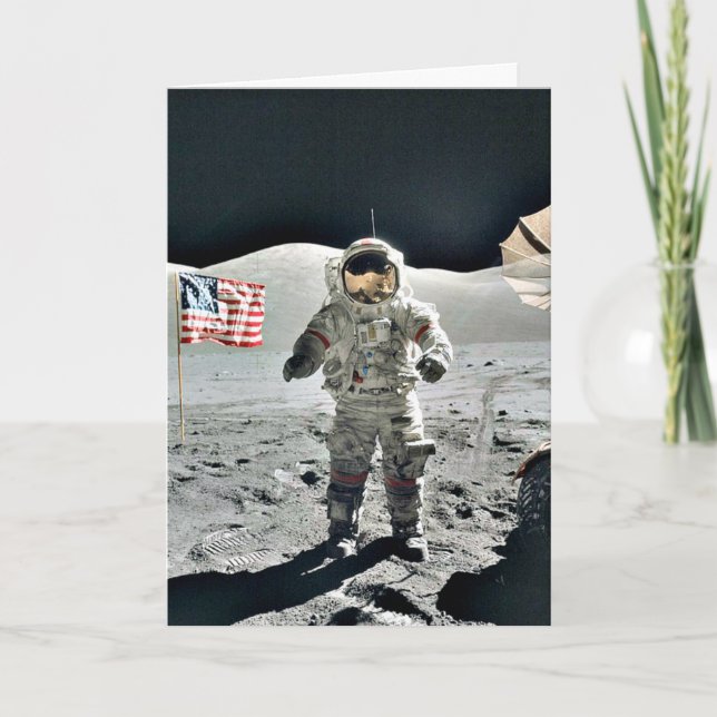 Moon Walk with American Flag Card (Front)
